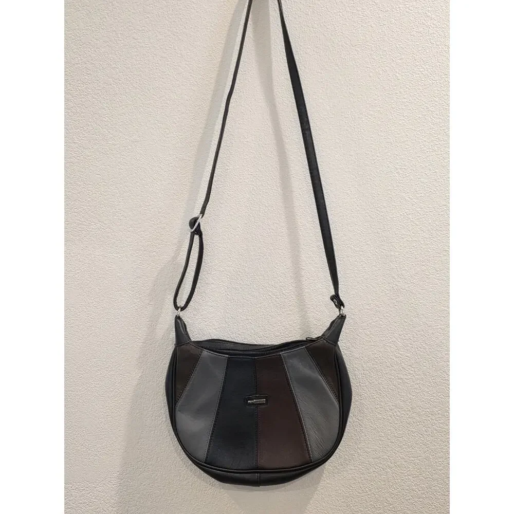 VTG Marc Chantel Leather PatchworkPiece Crossbody Purse Black GrayBrownBurgundy - Picture 3 of 9